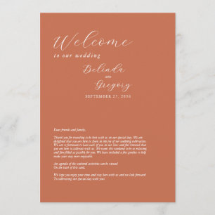 Terracotta Elegant Script Wedding Itinerary Programma