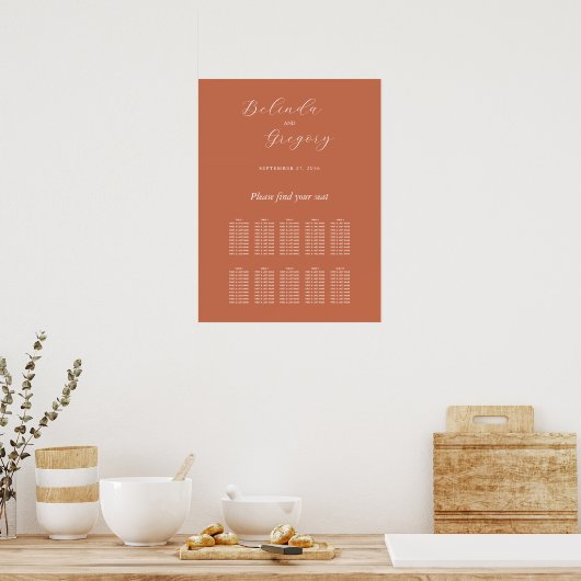 Terracotta Elegant Script Wedding Seding Chart Poster (Keuken)