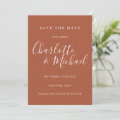 Terracotta Elegante handtekening script foto Save The Date (Staand voorkant)