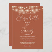 Terracotta Elegante String Lights QR Code Huwelijk Kaart (Voorkant / Achterkant)