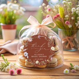 Terracotta Elegante Wilde Bloem Bruiloftsshower Ronde Sticker