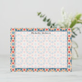 Terracotta en Blauw Patroon Platte Notecard Kaart (Staand voorkant)