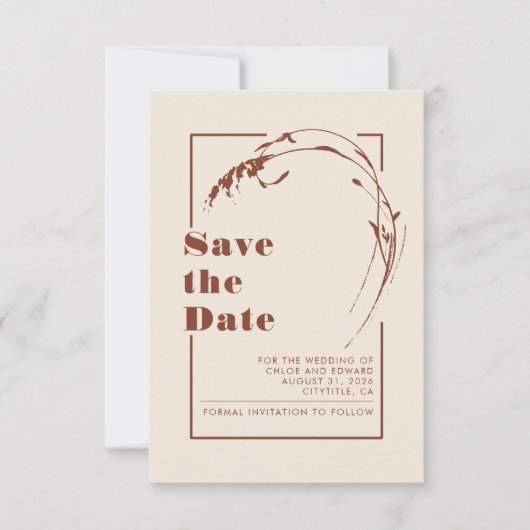 Terracotta en Ecru minimalist sparen de datum Save The Date (Voorkant)