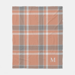 Terracotta en grijs Tartan, geplakt met monogram Fleece Deken