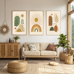 Terracotta en groene Abstracte botanische minimali Poster