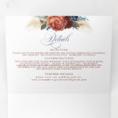 Terracotta en Navy Blue Elegant Boho Wedding Drieluik Uitnodiging (Binnenzijde eerst)