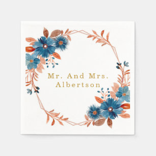 Terracotta en Navy Blue Gold Floral Wedding Servet