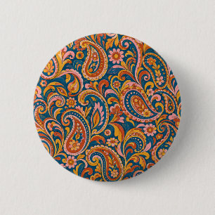Terracotta en Navy Blue Paisley Ronde Knoop Button 5,7 Cm