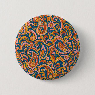 Terracotta en Navy Blue Paisley Ronde Knoop Button 5,7 Cm