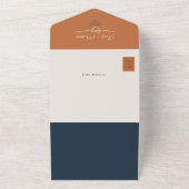 Terracotta en Navy Blue Wedding All In One Uitnodiging (Buitenkant)
