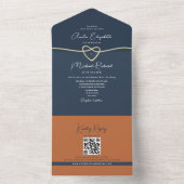 Terracotta en Navy Blue Wedding All In One Uitnodiging (Binnen)