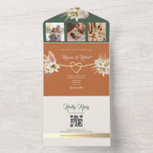 Terracotta en Olijfgroene Boho bruiloft All In One Uitnodiging (Binnen)