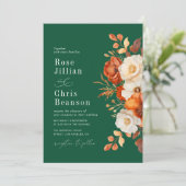 Terracotta en smaragdgroene bloemenbruiloft kaart (Staand voorkant)