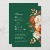 Terracotta en smaragdgroene bloemenbruiloft kaart (Voorkant / Achterkant)