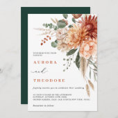 Terracotta en Smaragdgroene rustieke bloemenbruilo Kaart (Voorkant / Achterkant)