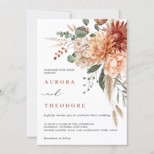 Terracotta en Smaragdgroene rustieke bloemenbruilo Kaart