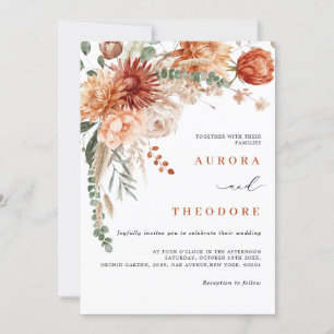 Terracotta en Smaragdgroene rustieke bloemenbruilo Kaart