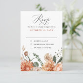 Terracotta en Smaragdgroene rustieke bloemenbruilo RSVP Kaartje (Staand voorkant)