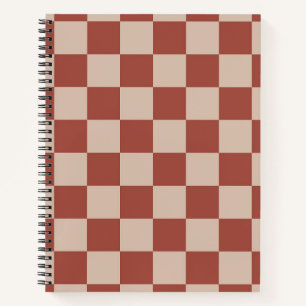 Terracotta en Tan Schaakbordpatroon Notitieboek