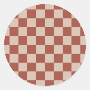 Terracotta en Tan schaakbordpatroon Ronde Sticker