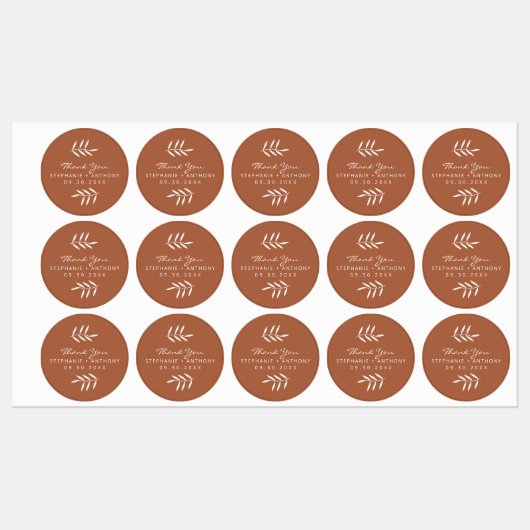 Terracotta en White Branches Wedding Bedankt Labels (Vel)
