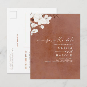 Terracotta en White Floral Boho Save the Date Aankondigingskaart