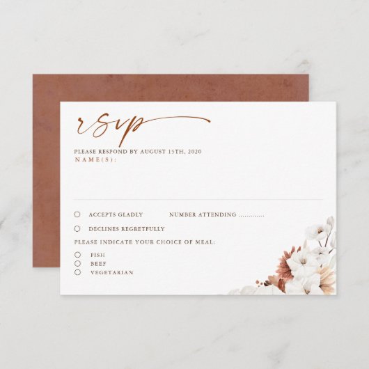 Terracotta en White Floral Boho Wedding RSVP (Voorkant / Achterkant)