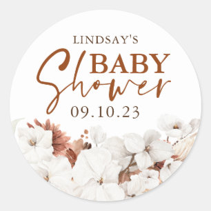 Terracotta en White Flowers Boho Baby shower Ronde Sticker
