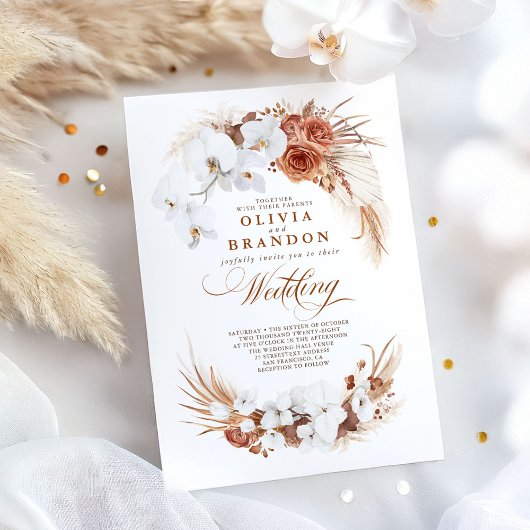 Terracotta en White Orchids Flowers Boho Wedding Kaart