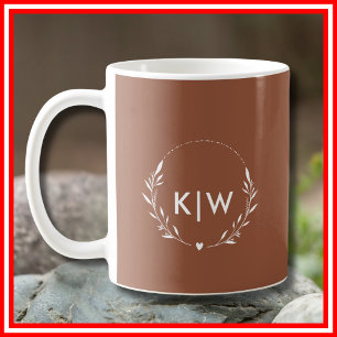 Terracotta en Wit Modern Monogram Initiaal Koffiemok