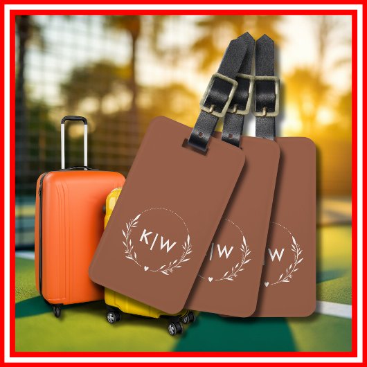 Terracotta en wit | Monogram moderne Initialen Bagagelabel