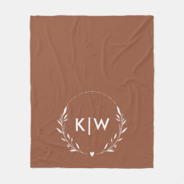 Terracotta en wit | Monogram moderne Initialen Fleece Deken