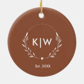 Terracotta en wit | Monogram moderne Initialen Keramisch Ornament (Achterkant)