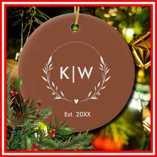 Terracotta en wit | Monogram moderne Initialen Keramisch Ornament