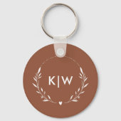 Terracotta en wit | Monogram moderne Initialen Sleutelhanger (Voorkant)