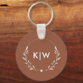 Terracotta en wit | Monogram moderne Initialen Sleutelhanger (Voorkant)
