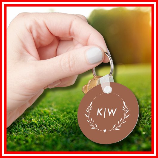 Terracotta en wit | Monogram moderne Initialen Sleutelhanger