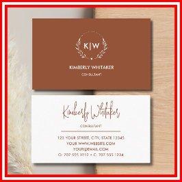 Terracotta en wit | Monogram moderne Initialen Visitekaartje