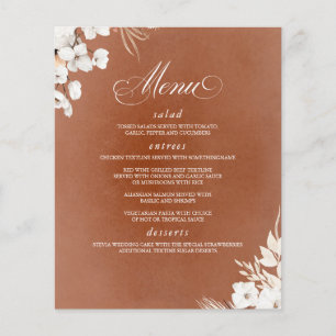 Terracotta en witte bloemen Boho bruiloftsmenu Flyer