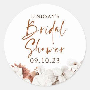 Terracotta en witte bloemen Boho bruiloftsuitnodig Ronde Sticker