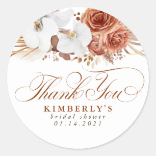Terracotta en witte bloemen Boho dank je Ronde Sticker