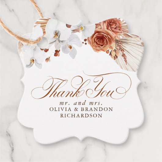 Terracotta en witte bloemen Boho dank je wel Bedankjes Labels (Voorkant)