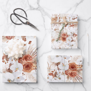 Terracotta en witte bloemen Botanische Boho Exotis Inpakpapier Vel