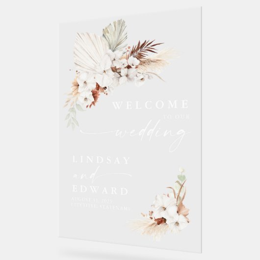 Terracotta en witte bloemen bruiloft acryl teken acryl bord (Hoek)