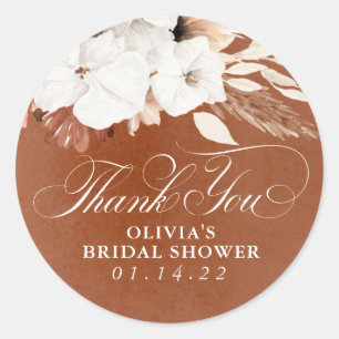 Terracotta en witte bloemen Elegante Boho Ronde Sticker