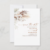 Terracotta en Witte Bloemen sparen de Datum Aankondiging (Voorkant)