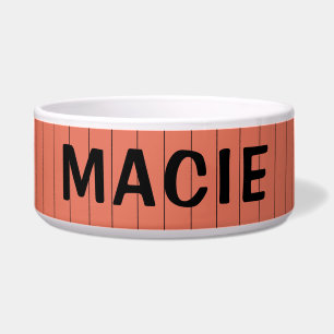 Terracotta en Zwart Dun Gestreept Naam Kat Hond Voerbakje