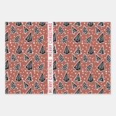 Terracotta en zwarte kerstbomen inpakpapier vel (Voorkant)