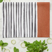 Terracotta en zwarte witte strepen theedoek (Gevouwen)