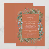 Terracotta Eucalyptus Botanical Wedding Invitation Kaart (Voorkant / Achterkant)